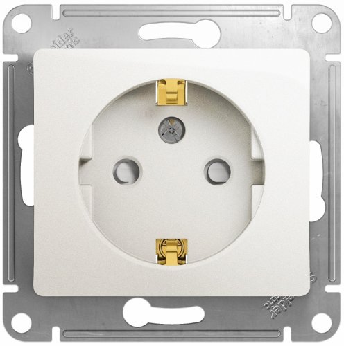 Розетка с заземлением без рамки Systeme Electric Glossa 1-м. шторки перламутр картинка